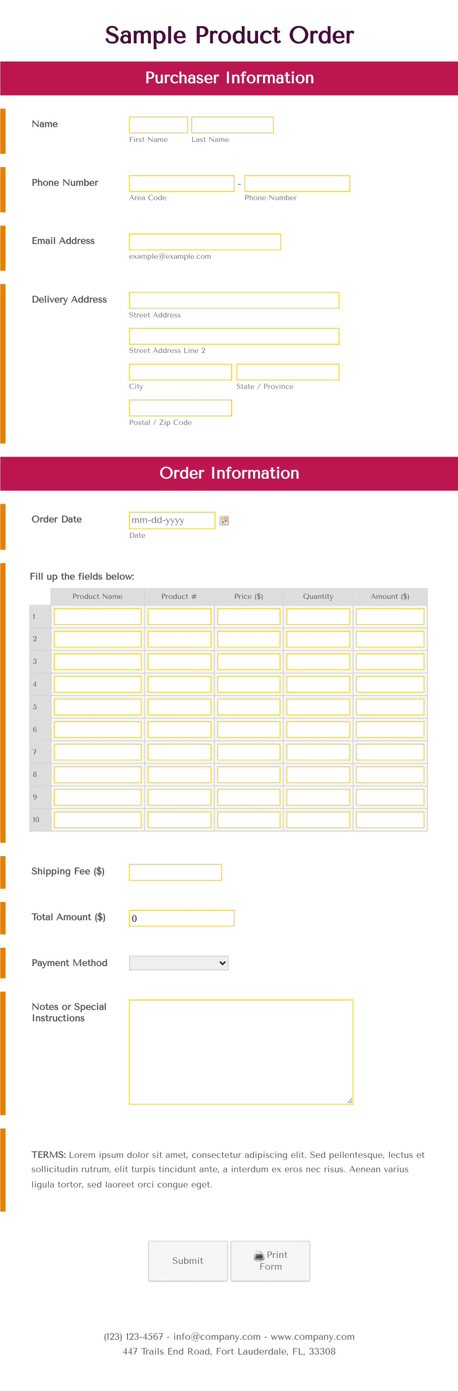 Sample Product Order Form Template | Jotform
