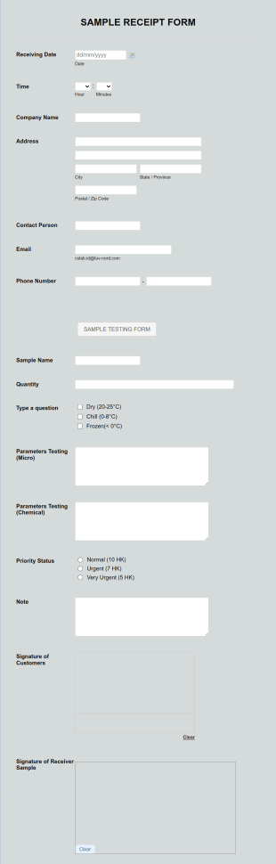 Sample Receipt Form Template