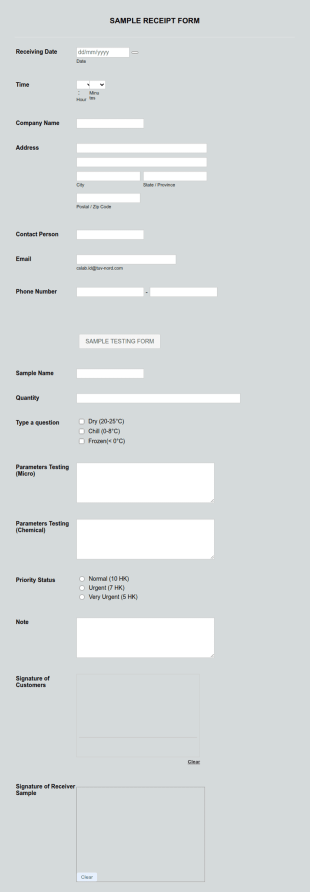 Sample Receipt Form Template