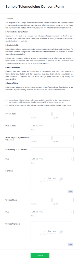 Sample Telemedicine Consent Form Template