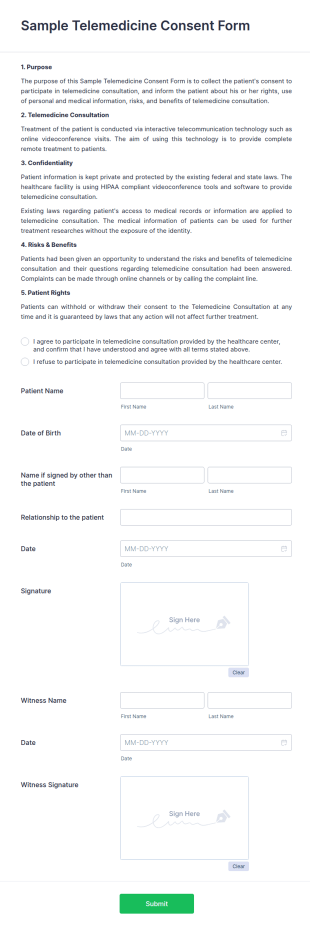 Sample Telemedicine Consent Form Template