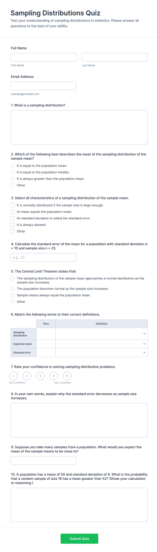 Sampling Distributions Quiz Form Template