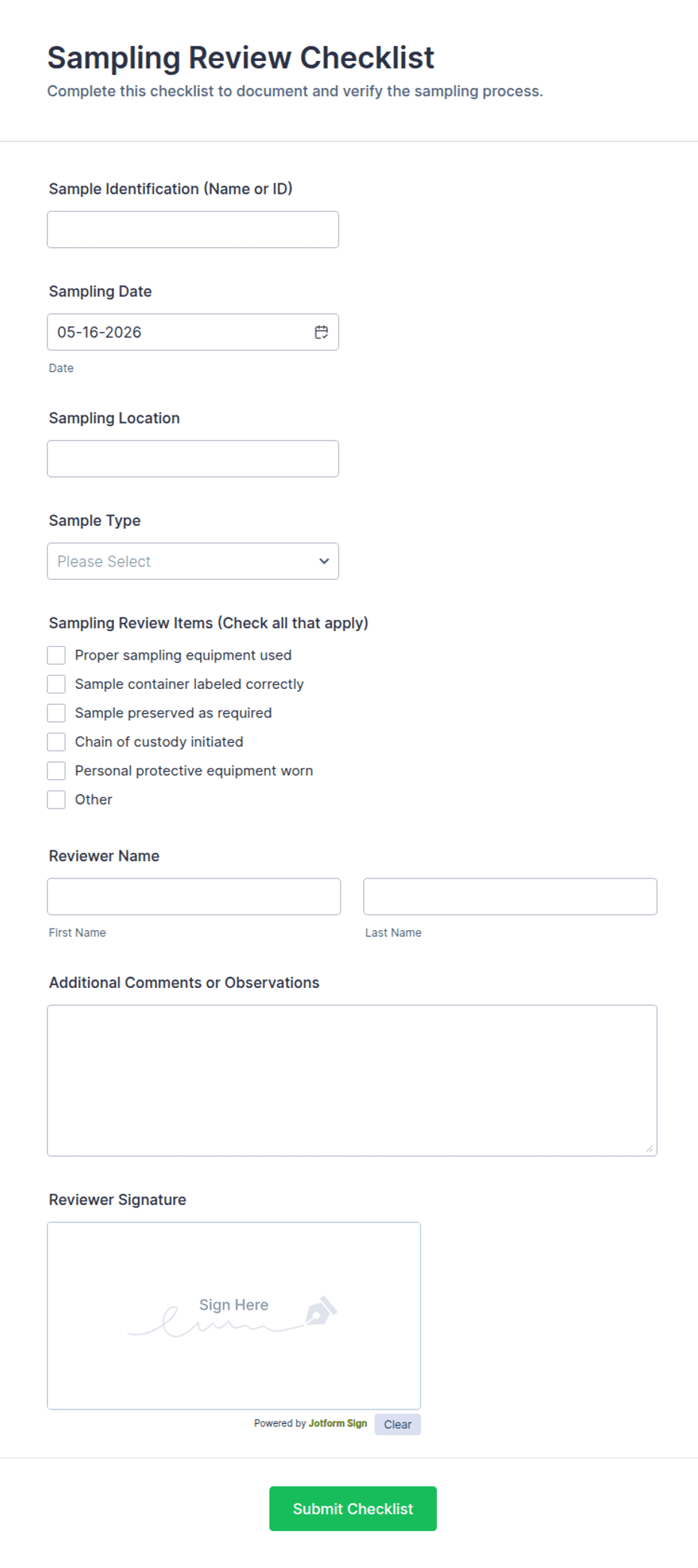 Sampling Review Checklist Form Template | Jotform