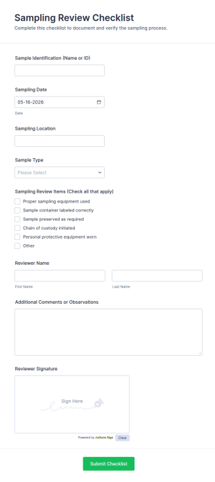 Sampling Review Checklist Form Template