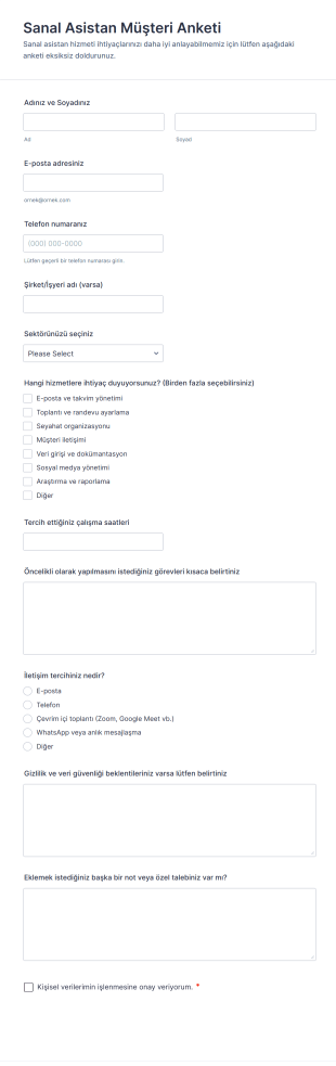 Sanal Asistan Müşteri Anketi Form Şablonu