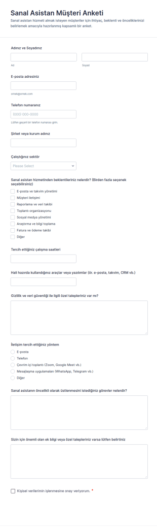 Sanal Asistan Müşteri Anketi Form Şablonu