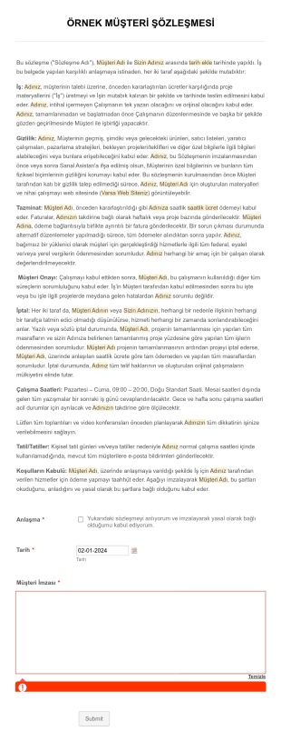 Sanal Asistan Sözleşme Form Template