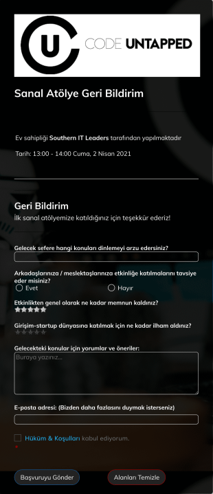 Sanal Atölye Geri Bildirim Form Şablonu
