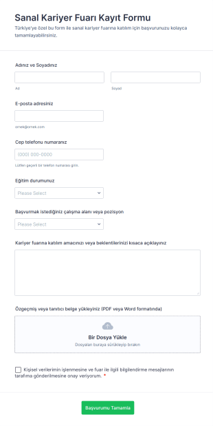 Sanal Kariyer Fuarı Kayıt Form Template