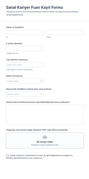 Sanal Kariyer Fuarı Kayıt Form Şablonu