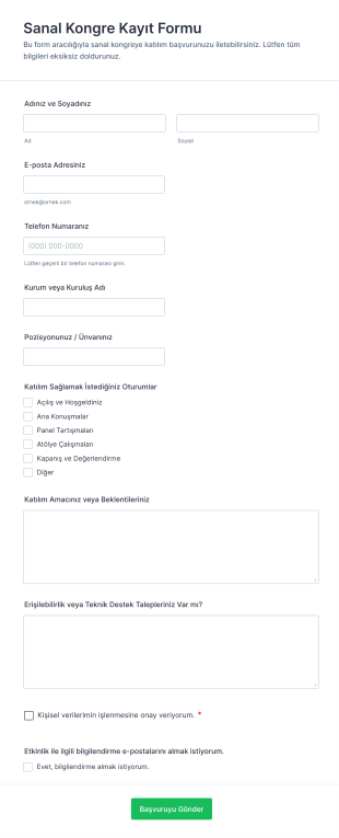 Sanal Kongre Kayıt Form Şablonu