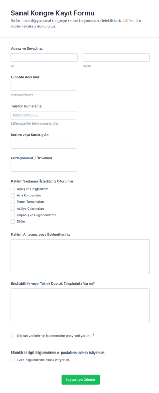 Sanal Kongre Kayıt Form Şablonu