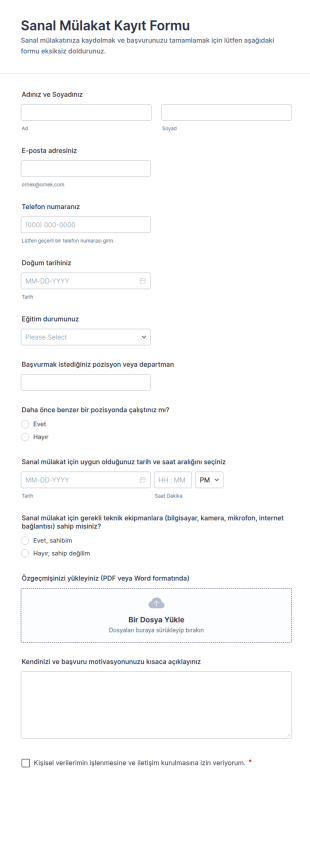 Sanal Mülakat Kayıt Form Şablonu