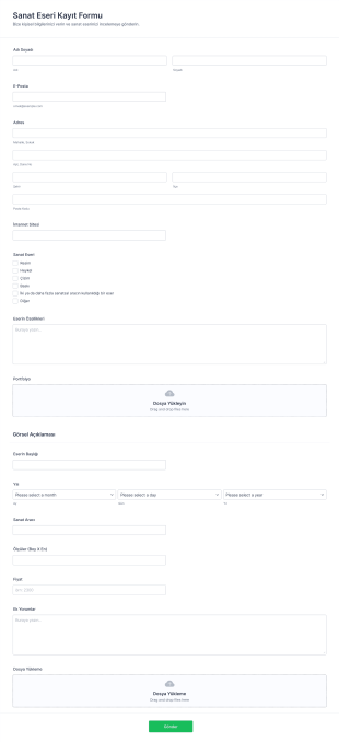 Sanat Eseri Kayıt Form Template