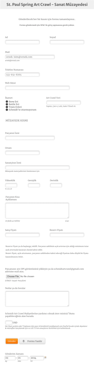 Sanat Müzayedesi Form Template