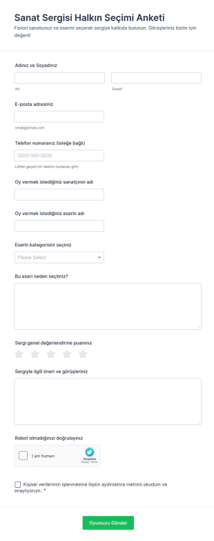 Sanat Sergisi Halkın Seçimi Anketi Form Şablonu