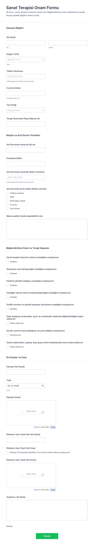 Sanat Terapisi Bilgilendirme Onam Formu 🎨📝 Form Şablonu