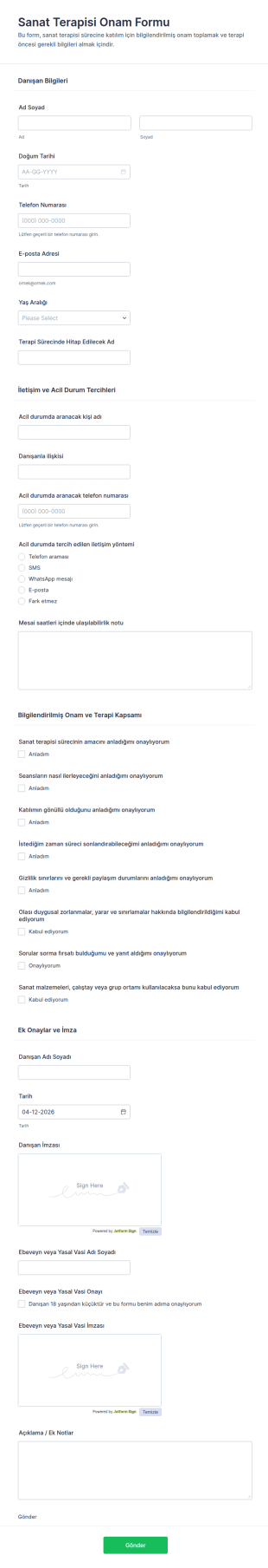 Sanat Terapisi Bilgilendirme Onam Formu 🎨📝 Form Şablonu