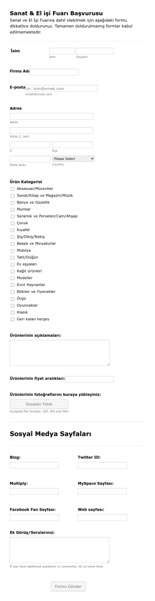 Sanat Ve El İşi Fuarı Başvuru Form Template