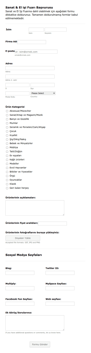 Sanat Ve El İşi Fuarı Başvuru Form Şablonu