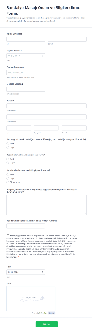 Sandalye Masajı Onam Ve Bilgilendirme Form Şablonu