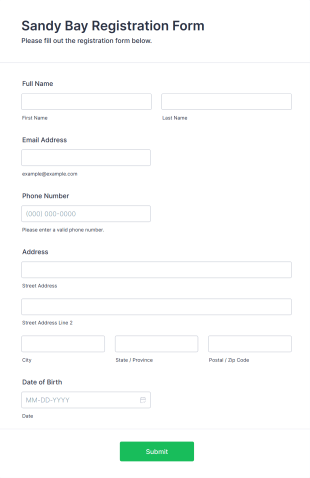 Sandy Bay Registration Form Template
