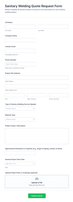 Sanitary Welding Quote Request Form Template