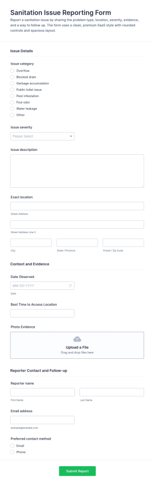 Sanitation Issue Reporting Form Template