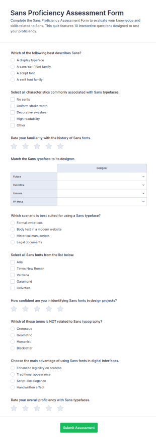 Sans Proficiency Assessment Quiz Form Template