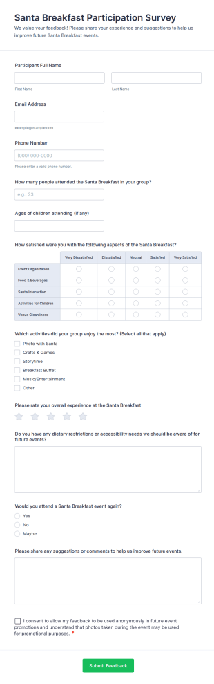Santa Breakfast Participation Survey Form Template