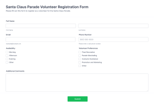 Santa Claus Parade Volunteer Registration Form Template