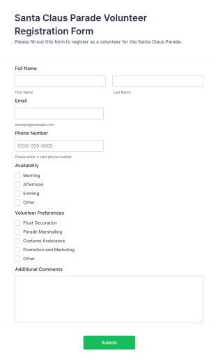 Santa Claus Parade Volunteer Registration Form Template