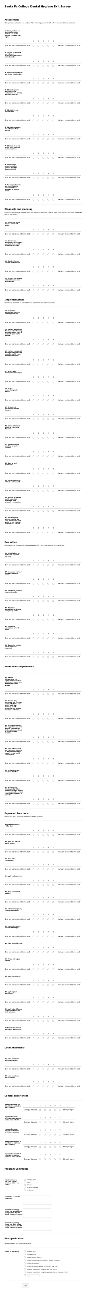 Santa Fe College Dental Hygiene Exit Survey Form Template