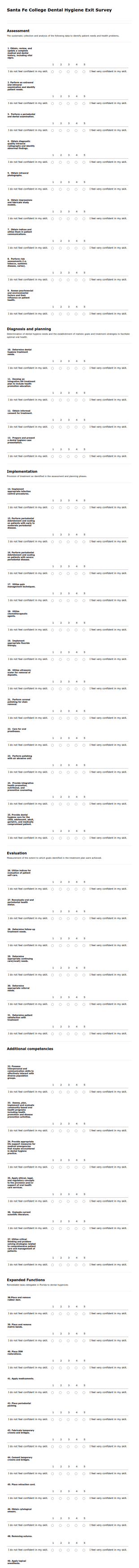Santa Fe College Dental Hygiene Exit Survey Form Template