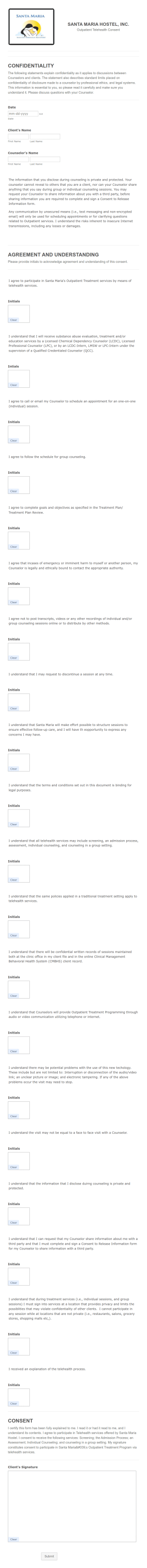 Outpatient Telehealth Consent Form Template