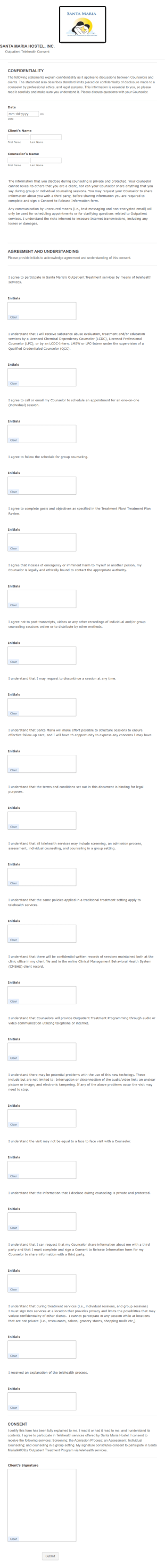 Outpatient Telehealth Consent Form Template