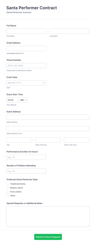 Santa Performer Contract Form Template
