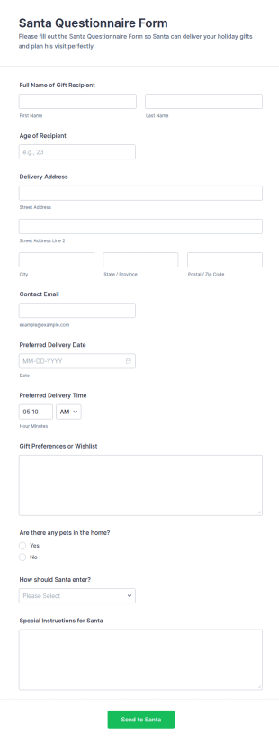 Santa Questionnaire Form Template