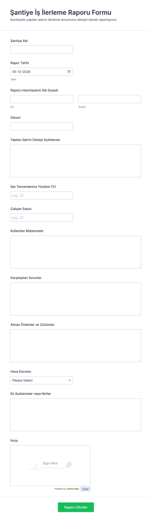 Şantiye İş İlerleme Raporu Form Şablonu