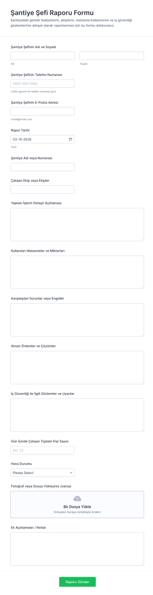 Şantiye Şefi Raporu Form Şablonu