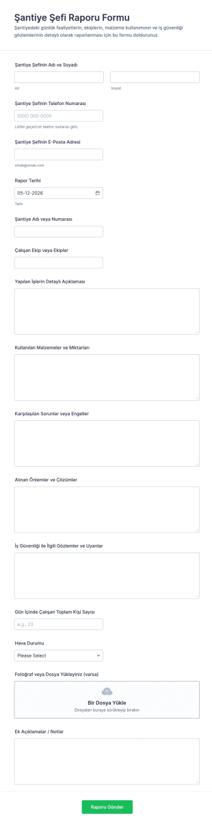 Şantiye Şefi Raporu Form Şablonu