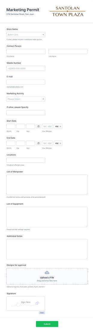 Marketing Permit Request Form Template