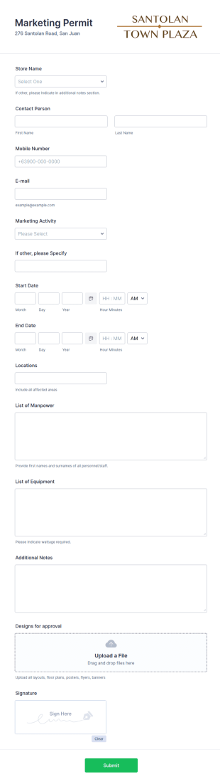 Marketing Permit Request Form Template