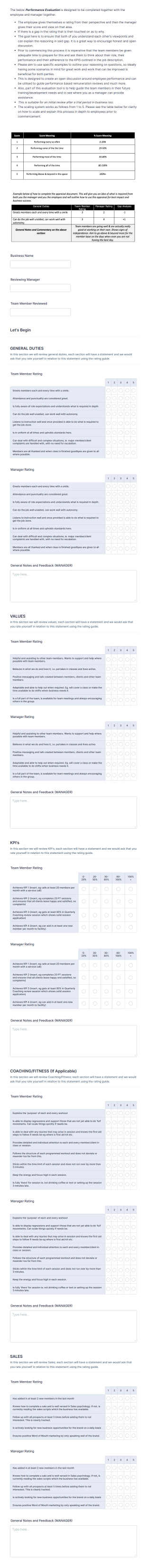 SAOR Performance Appraisal TEMPLATE Form Template