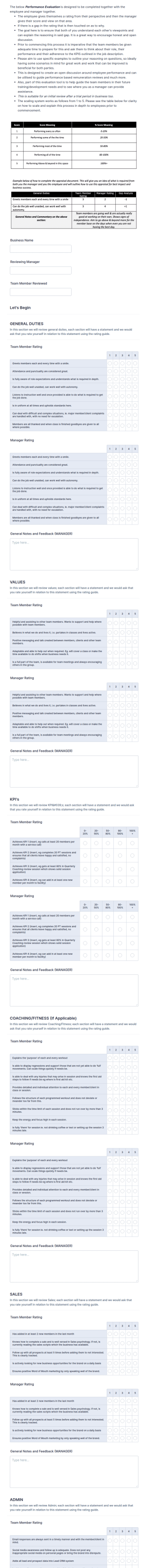 SAOR Performance Appraisal TEMPLATE