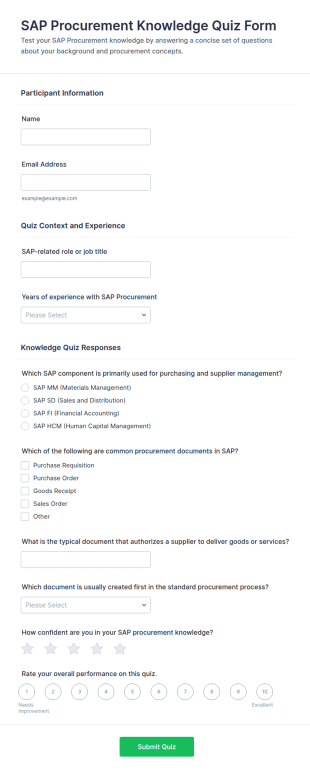 SAP Procurement Knowledge Quiz Form Template