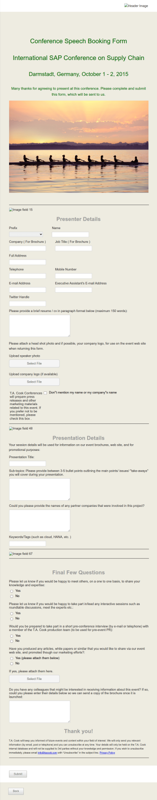 Speaker Booking Form Template