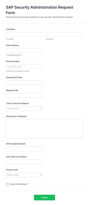 SAP Security Administration Request Form Template