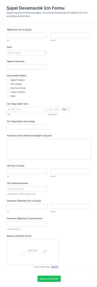 Şapel Devamsızlık İzin Form Şablonu