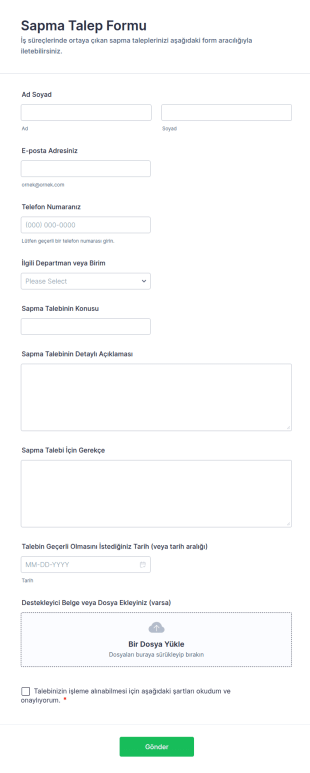 Sapma Talep Form Şablonu
